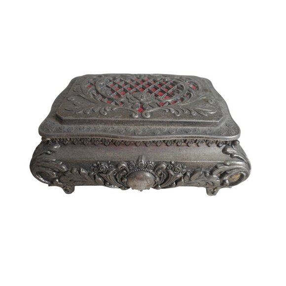 Vintage Ornate Metal silver plated Trinket, storage, jewelry box Japan - Picture 3 of 9